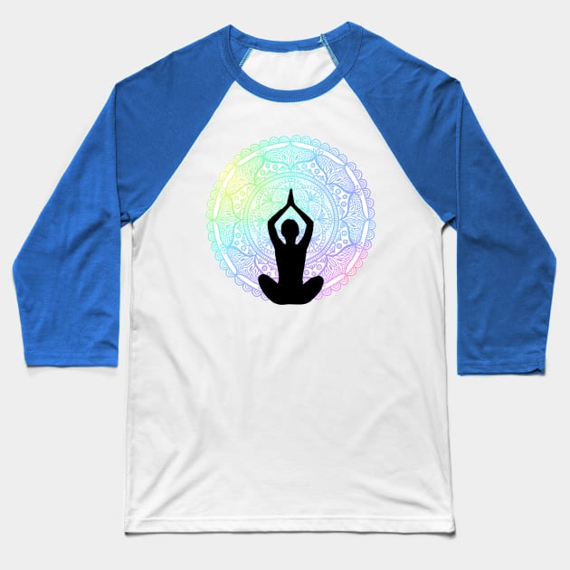 Rainbow Yoga Mandala Baseball T-Shirt by julieerindesigns